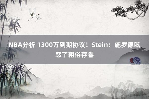 NBA分析 1300万到期协议！Stein：施罗德眩惑了粗俗存眷